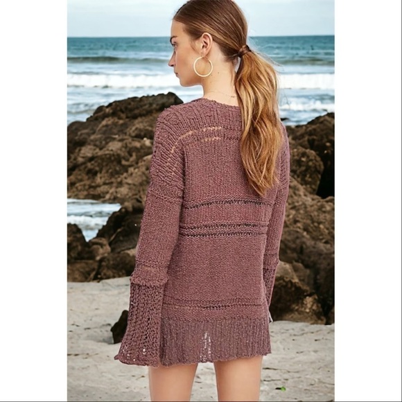 Free People Belong To You Open Knit Sweater In Dark Purple Size Small NWT - Picture 2 of 13
